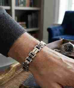 SANIYE Men's Reversible Tri-Tone Steel Link Bracelet - Black, Silver & Rose Gold