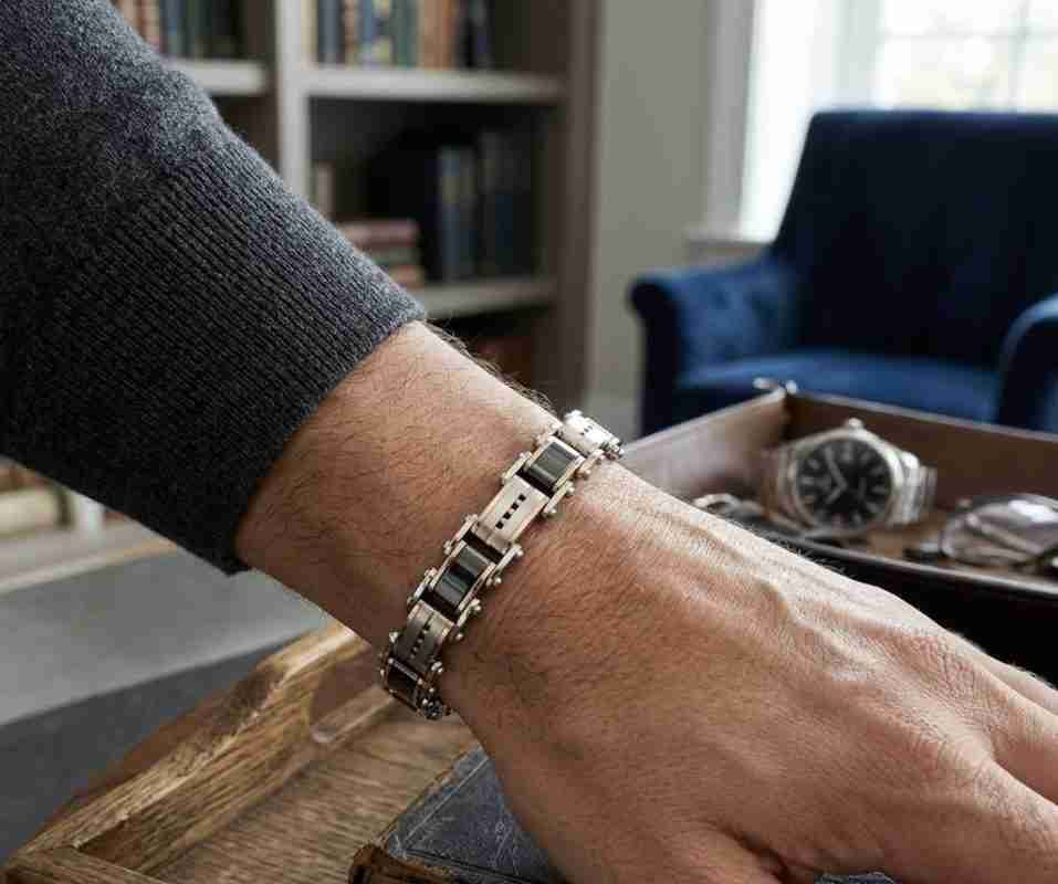 SANIYE Men's Reversible Tri-Tone Steel Link Bracelet - Black, Silver & Rose Gold