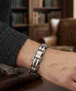 SANIYE Men's Heavy Duty Wide Stainless Steel & Rubber Link Bracelet
