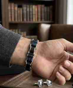 SANIYE Men's Silver Black Blue Stainless Steel Link Bracelet