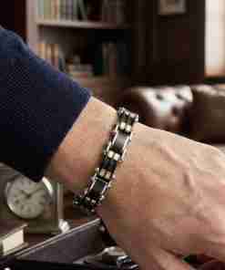 SANIYE Men's Black & Gold Stainless Steel Link Bracelet