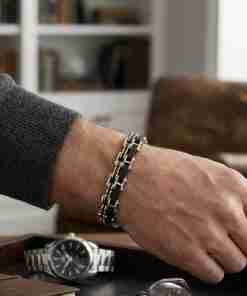 SANIYE Men's Tri-Tone Black Gold Silver Stainless Steel Chain Bracelet