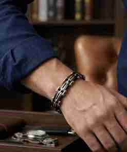SANIYE Men's Black Rose Gold Stainless Steel Link Bracelet