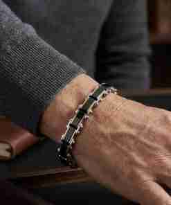 SANIYE Men's Rose Gold & Black Reversible Stainless Steel Link Bracelet