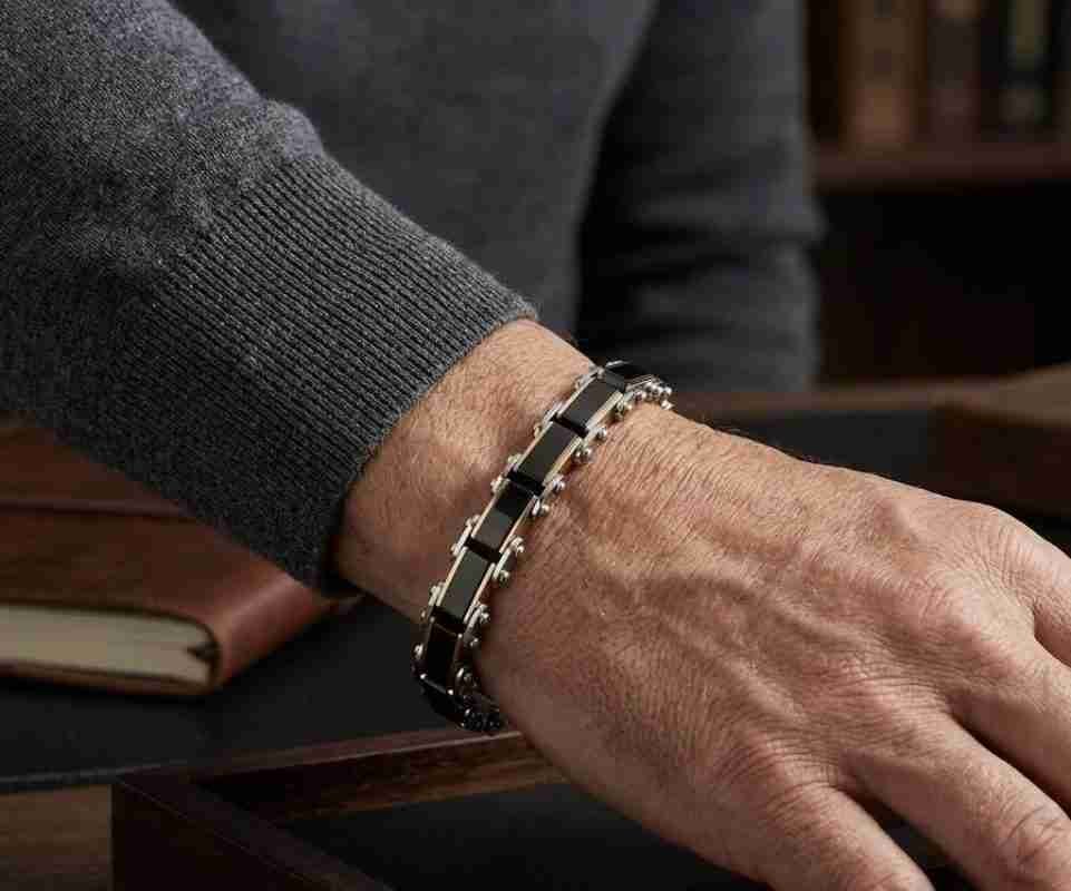 SANIYE Men's Rose Gold & Black Reversible Stainless Steel Link Bracelet